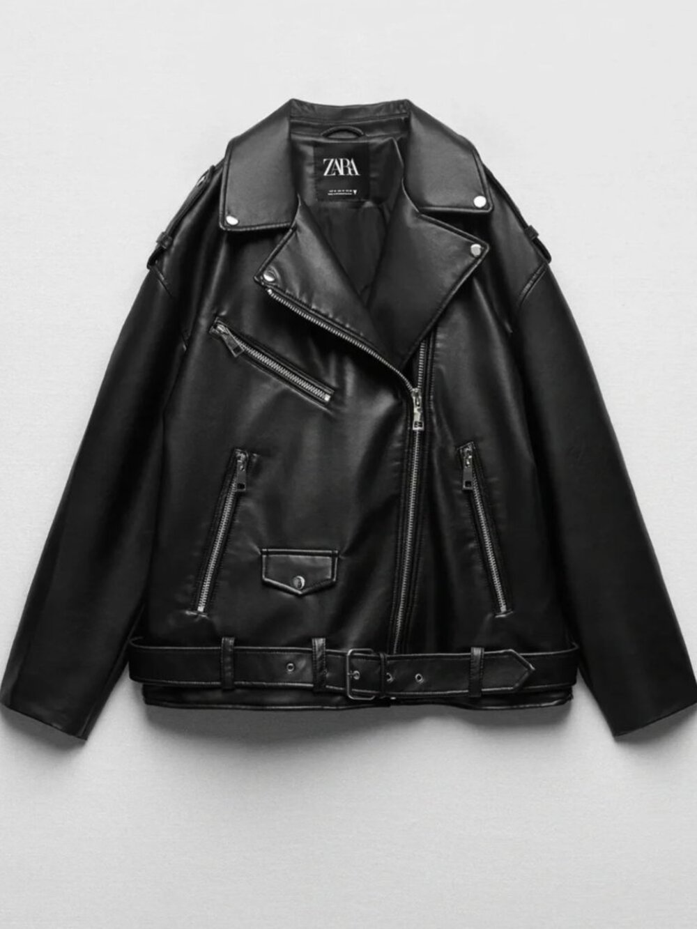 Zara Oversized Faux Leather Biker Jacket Black Size XS Moto